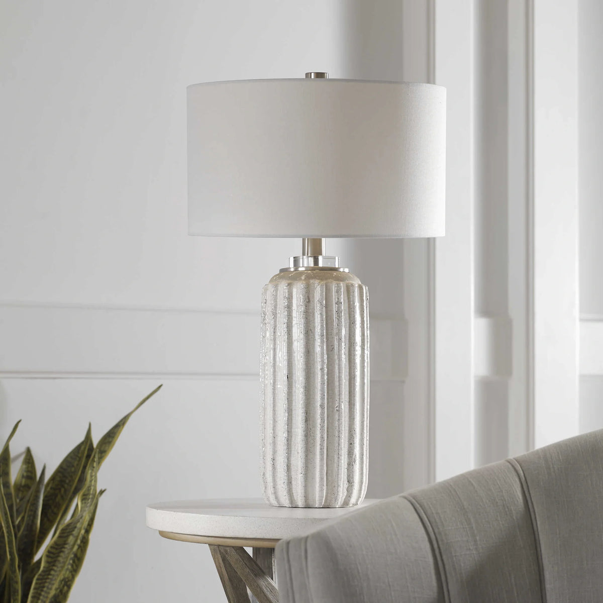 White Crackle Table Lamp