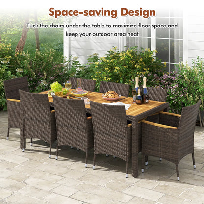 Costway - 9 Piece Outdoor Dining Set with Acacia Wood Table Top-Navy