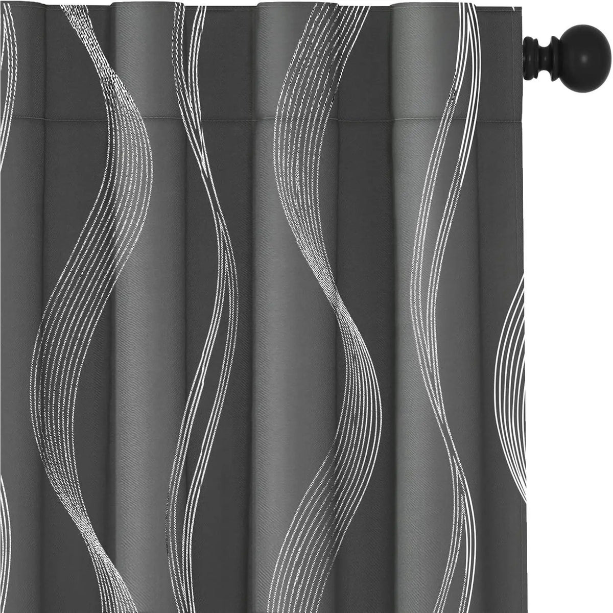 Silver Wave Print Blackout Curtains | Thermal Insulated, Grommet or Rod Pocket | Wide Size Range, Set of 2
