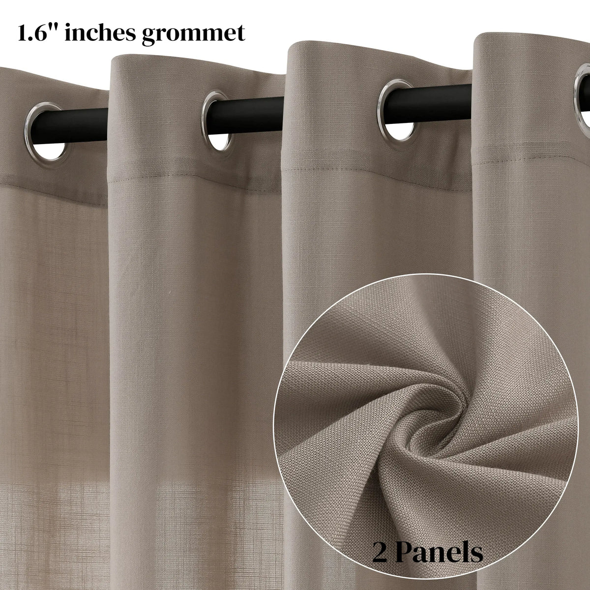 Jowels Semi-Sheer Linen Grommet Curtains - 2-Pack Drapes for Light Filtering Privacy in Any Room