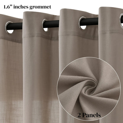 Jowels Semi-Sheer Linen Grommet Curtains - 2-Pack Drapes for Light Filtering Privacy in Any Room