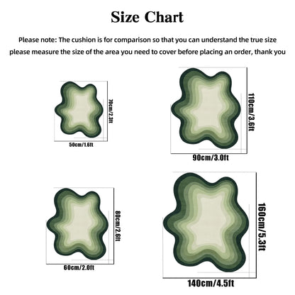 Green Ombré Stripe Plush Rug | Irregular Shape Fluffy Accent Rug for Living Room, Bedroom & Balcony | Four Sizes