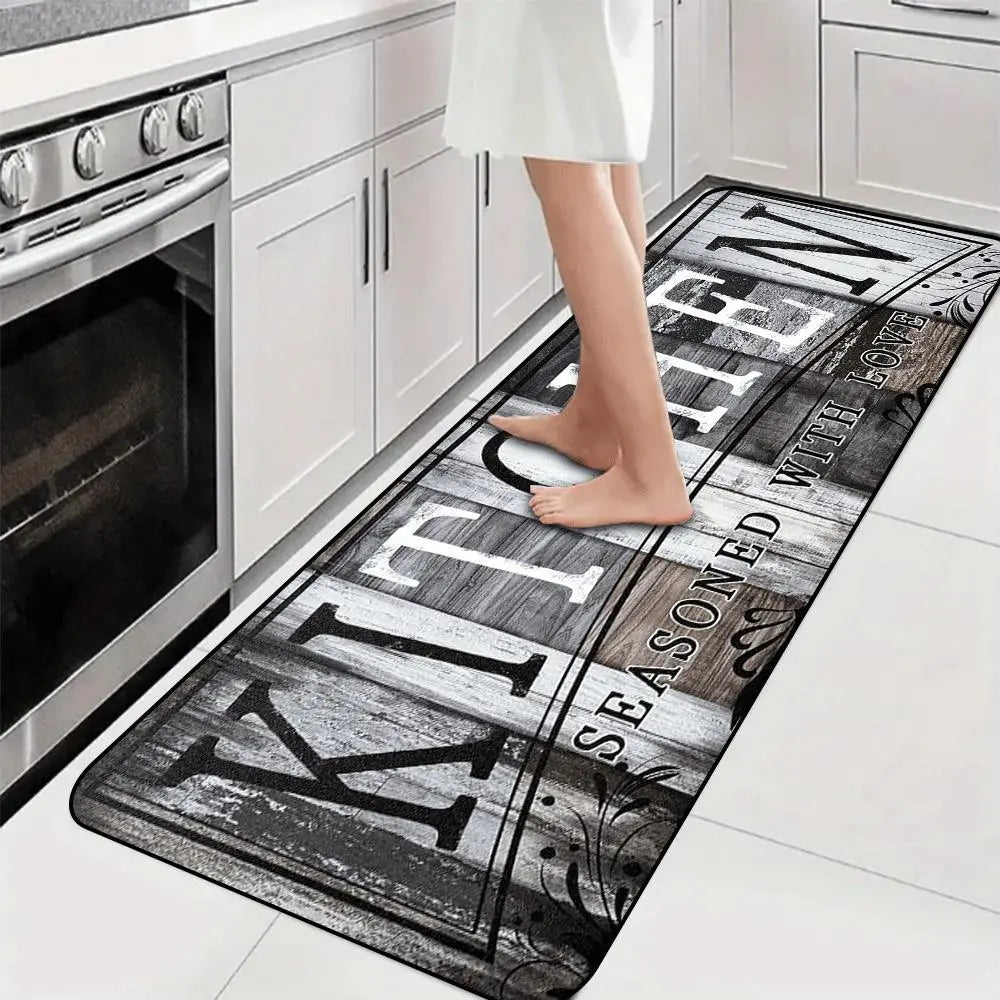 Vintage Wooden Floor Pattern Non-Slip Kitchen Mat Set - 2-Piece Decorative Rug Collection
