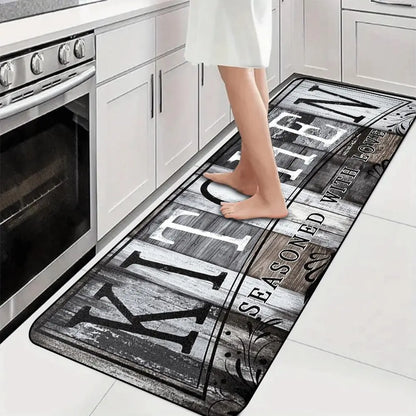 Vintage Wooden Floor Pattern Non-Slip Kitchen Mat Set - 2-Piece Decorative Rug Collection