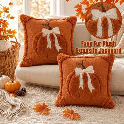 2-Pack 3D Jacquard Pumpkin Pillow Covers – Perfect 18X18 Inch Throw Pillows for Thanksgiving & Farmhouse Style