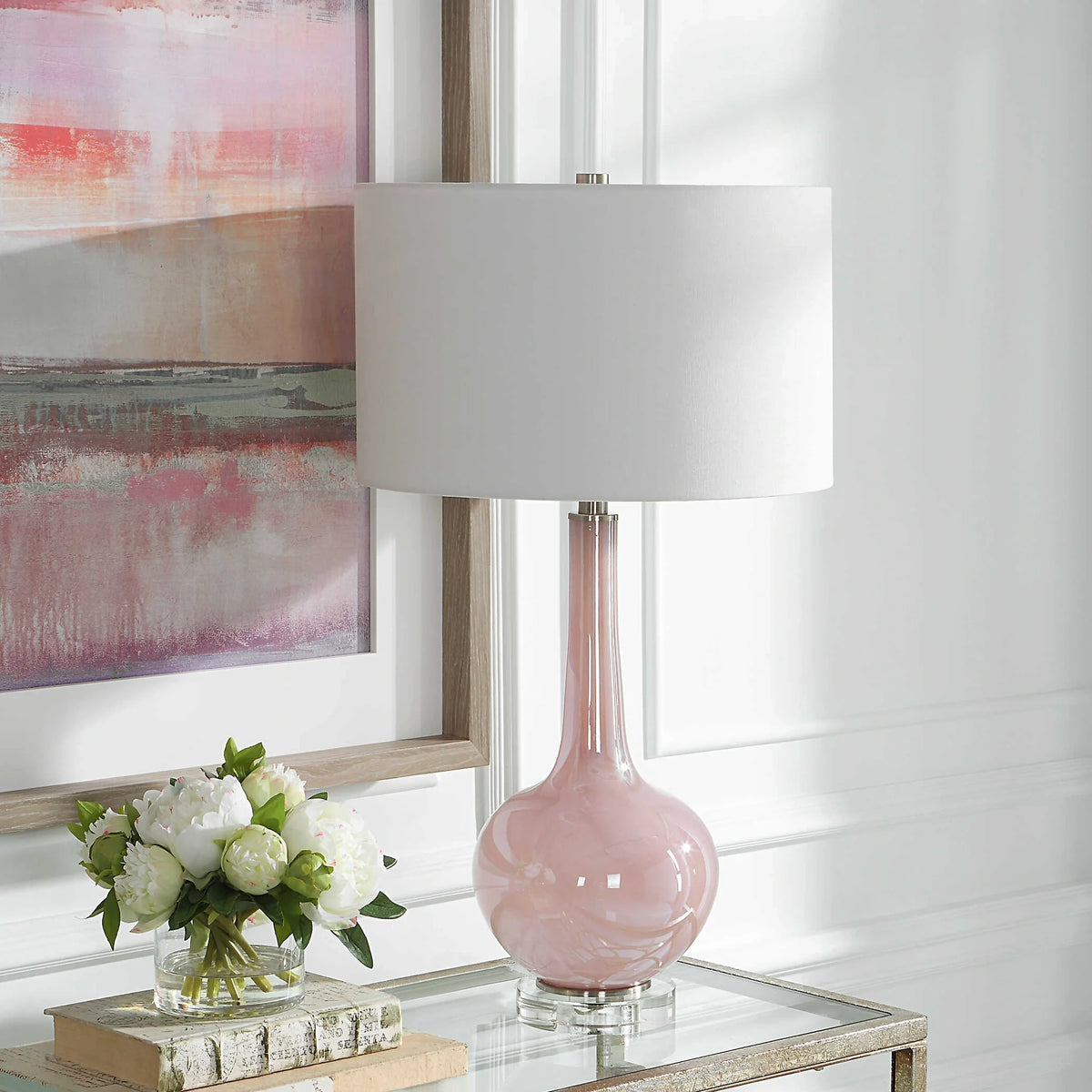 Blush Pink Glass Table Lamp