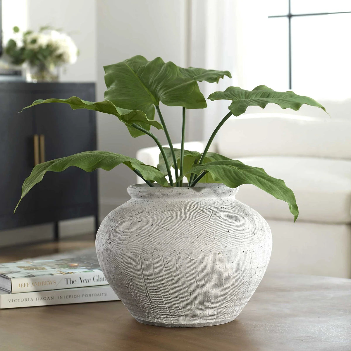 Etched White Ceramic Vase