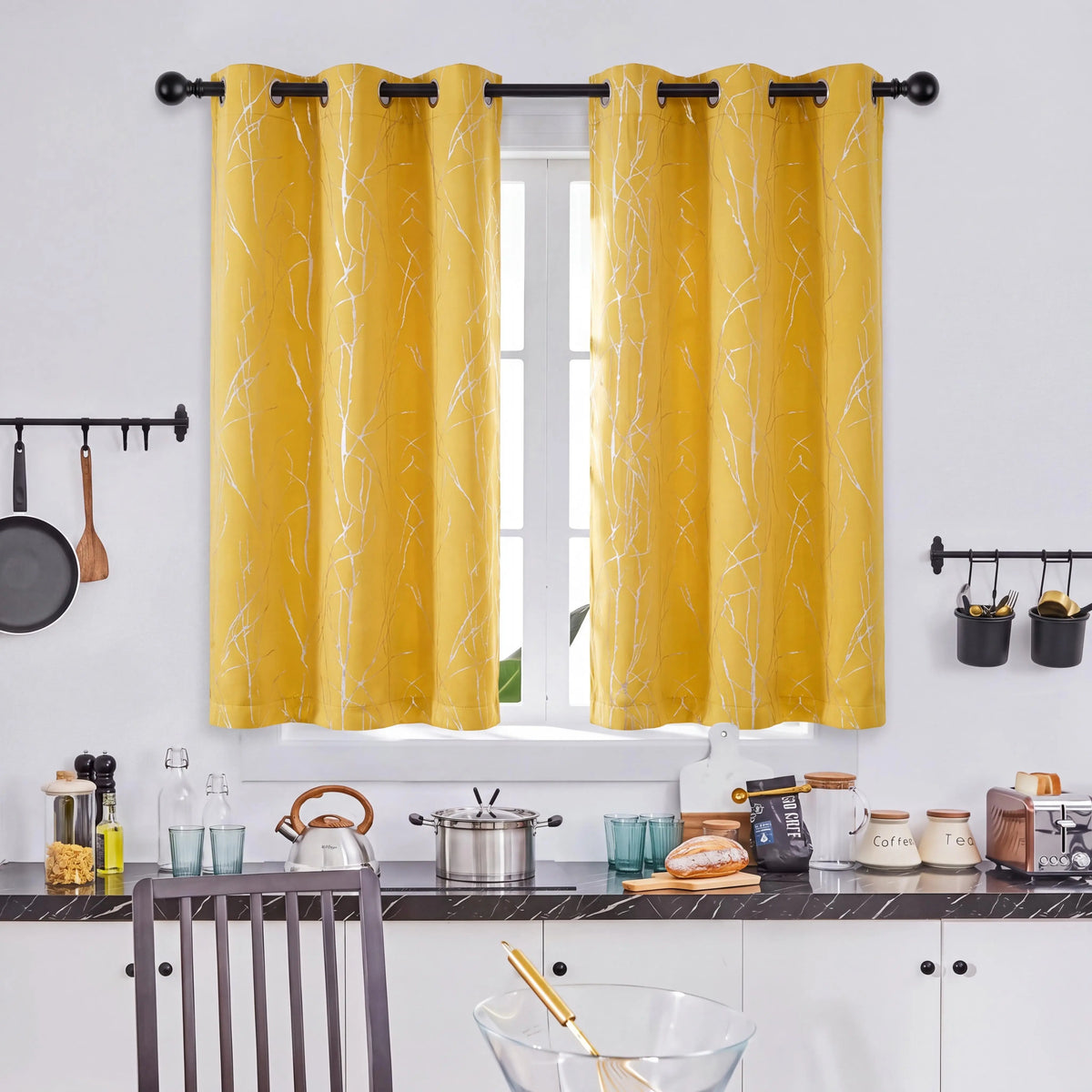 Curtain Club's 2-Piece 34x63 Inch Blackout Tree Branch Drapes - Thermal Grommet Window Treatments for Living Room and Bedroom