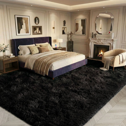 Black Soft Fluffy Shag Area Rug