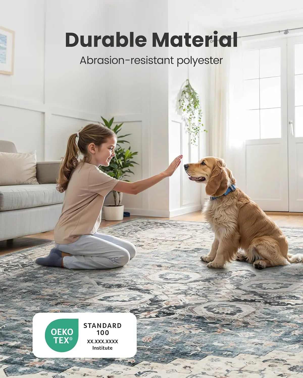 Homefurnishing 8X10 Washable Vintage Floral Area Rug - Non-Slip Backing & Durable Edge Binding for Living Room, Bedroom & Dining Room