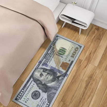 Washable $100 Bill Design Non-Slip Runner Rug