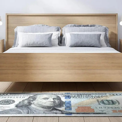Washable $100 Bill Design Non-Slip Runner Rug