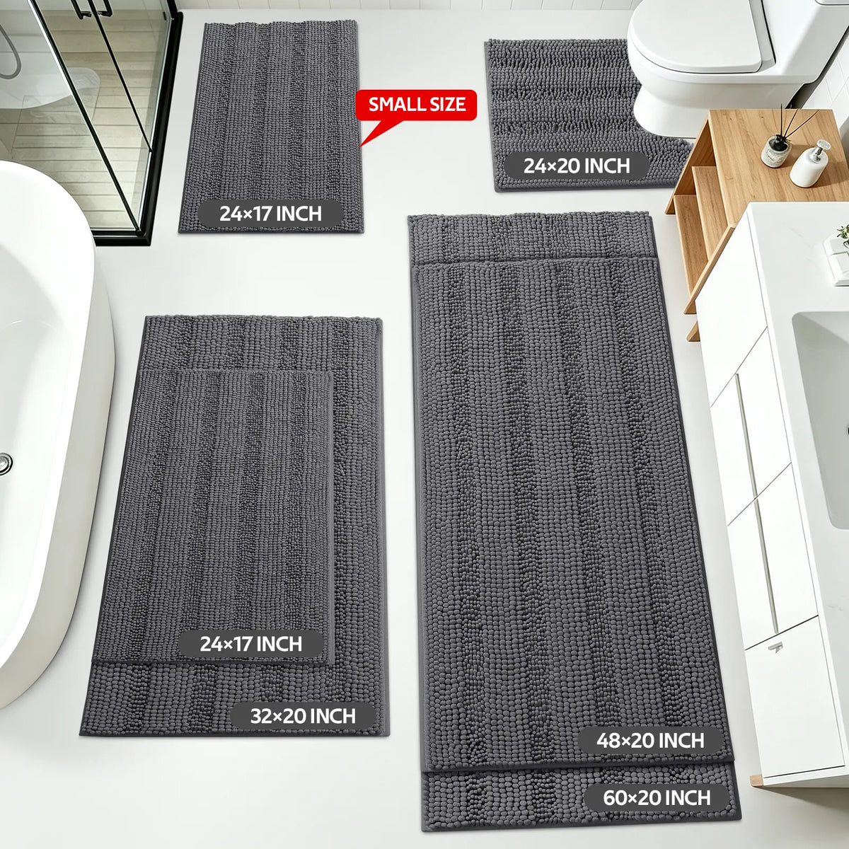 Accumtek Soft Striped Chenille Bath Rug Set - 3 Plush, Non-Slip Mats for Comfort and Style