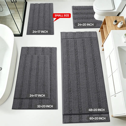 Accumtek Soft Striped Chenille Bath Rug Set - 3 Plush, Non-Slip Mats for Comfort and Style