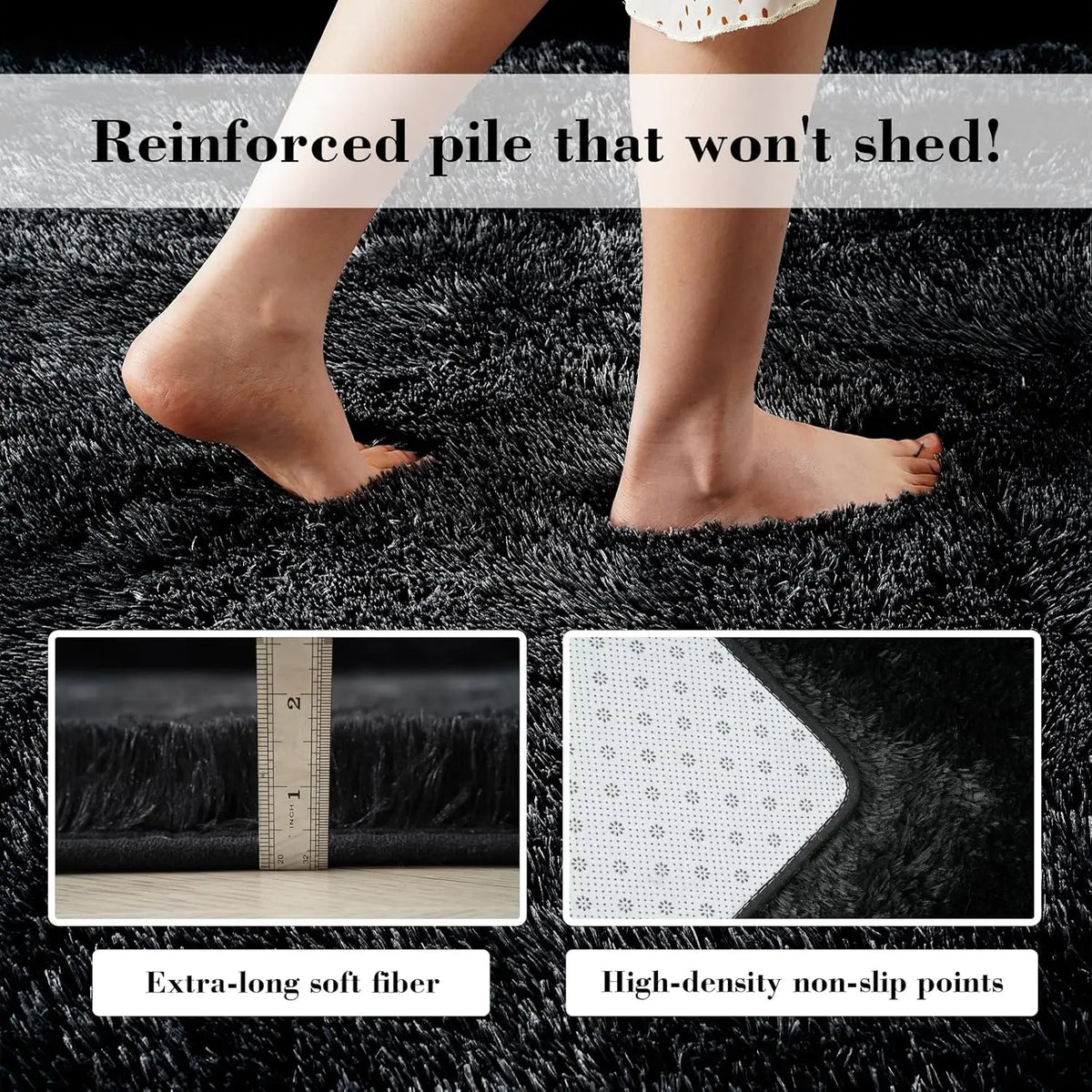 Black Fluffy Shag Area Rug - 2x4 Soft and Throw Rug for Bedroom, Living Room, and Kids' Rooms