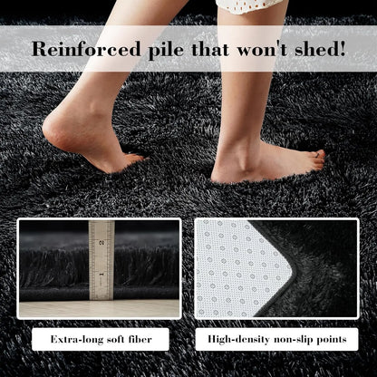 Black Fluffy Shag Area Rug - 2x4 Soft and Throw Rug for Bedroom, Living Room, and Kids' Rooms