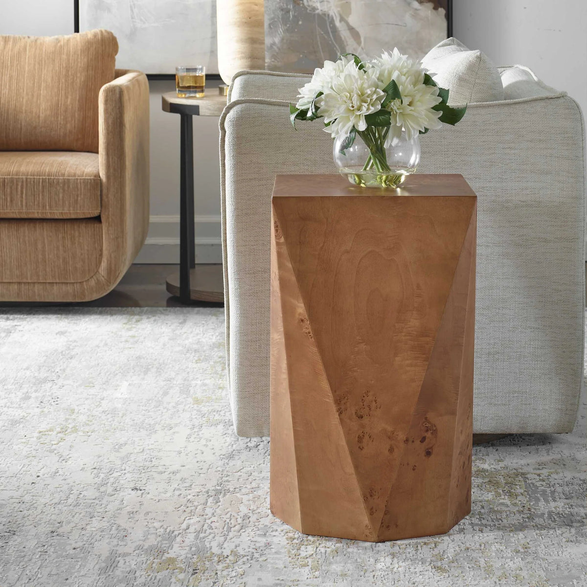 Geometric Burl Accent Table