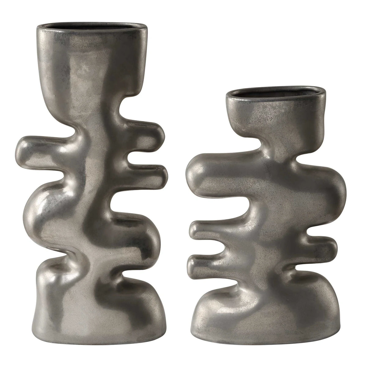 Tarnished Nickel Vases, Set of 2