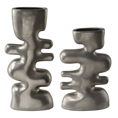 Tarnished Nickel Vases, Set of 2