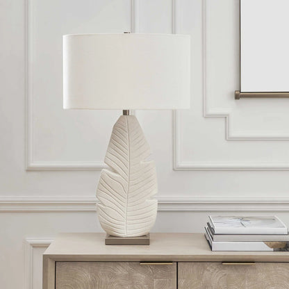 White Palm Leaf Table Lamp