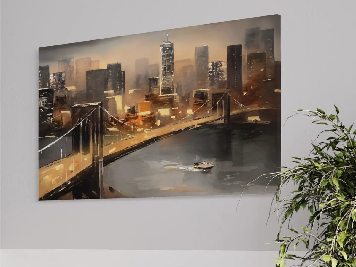 Brooklyn Bridge Canvas Wall Art | Stretched, Rolled or Floating Frame in Black, Oak & Walnut | Six Sizes to 54"