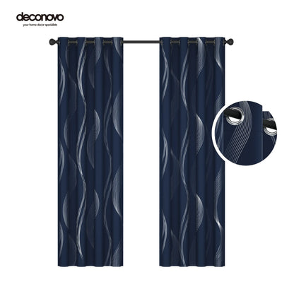 Silver Wave Print Blackout Curtains | Thermal Insulated, Grommet or Rod Pocket | Wide Size Range, Set of 2