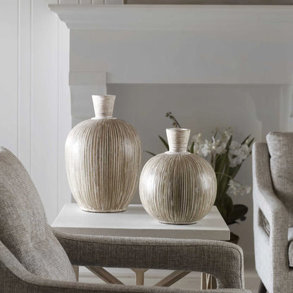 White Washed Vases, Set of 2