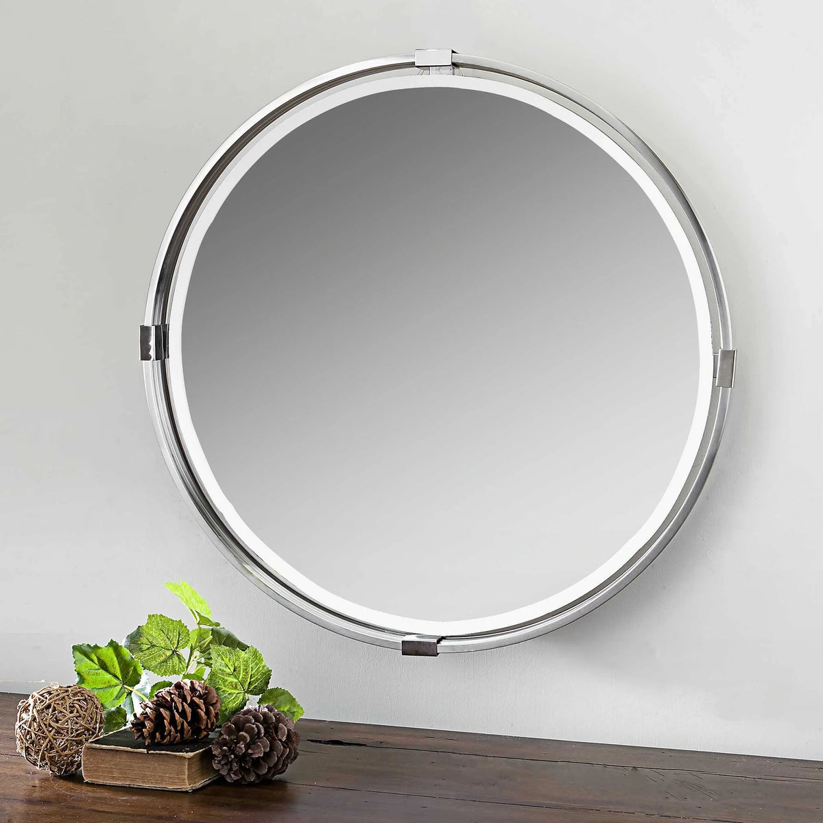 Brushed Nickel Round Mirror