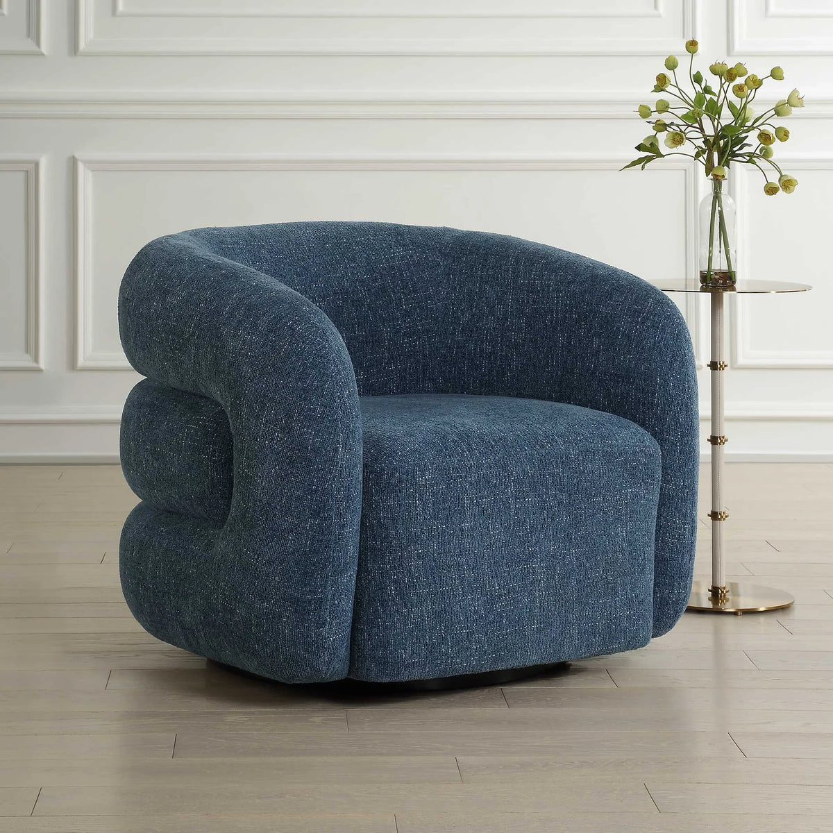 Blue Swivel Barrel Chair