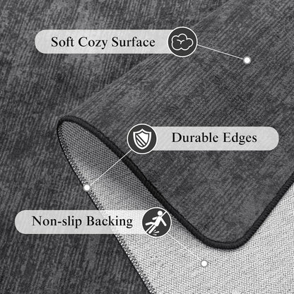 Shilucheng Ultra-Thin Washable Area Rug | 0.7mm Low Profile, Non-Slip Stain-Resistant | Vintage Boho Pattern