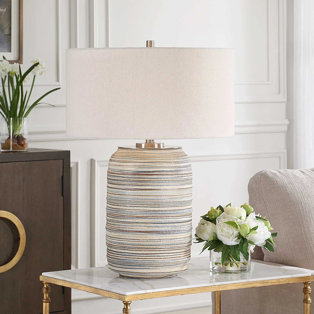 Large Striped Ceramic Table Lamp