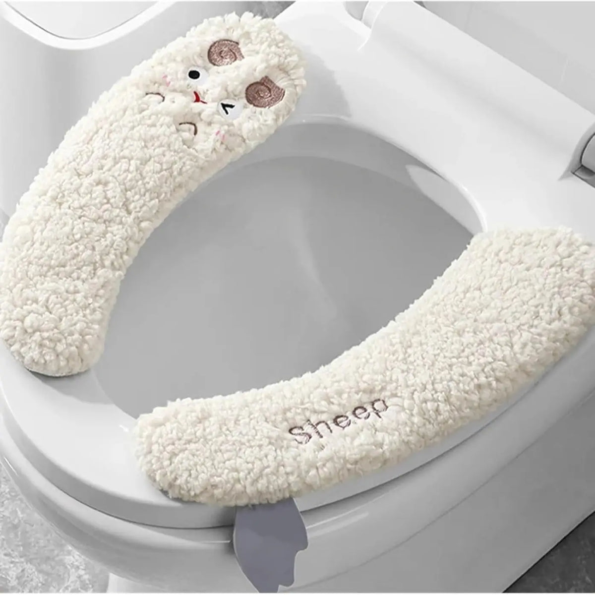 Cartoon Toilet Seat Cushion Set - Universal Beige Covers with Handle Sticker