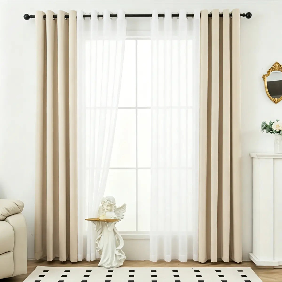 4 Panels Blackout Curtain Set – 2 Blackout Curtains + 2 Semi Sheer Curtains for Style and Light Control in Any Room