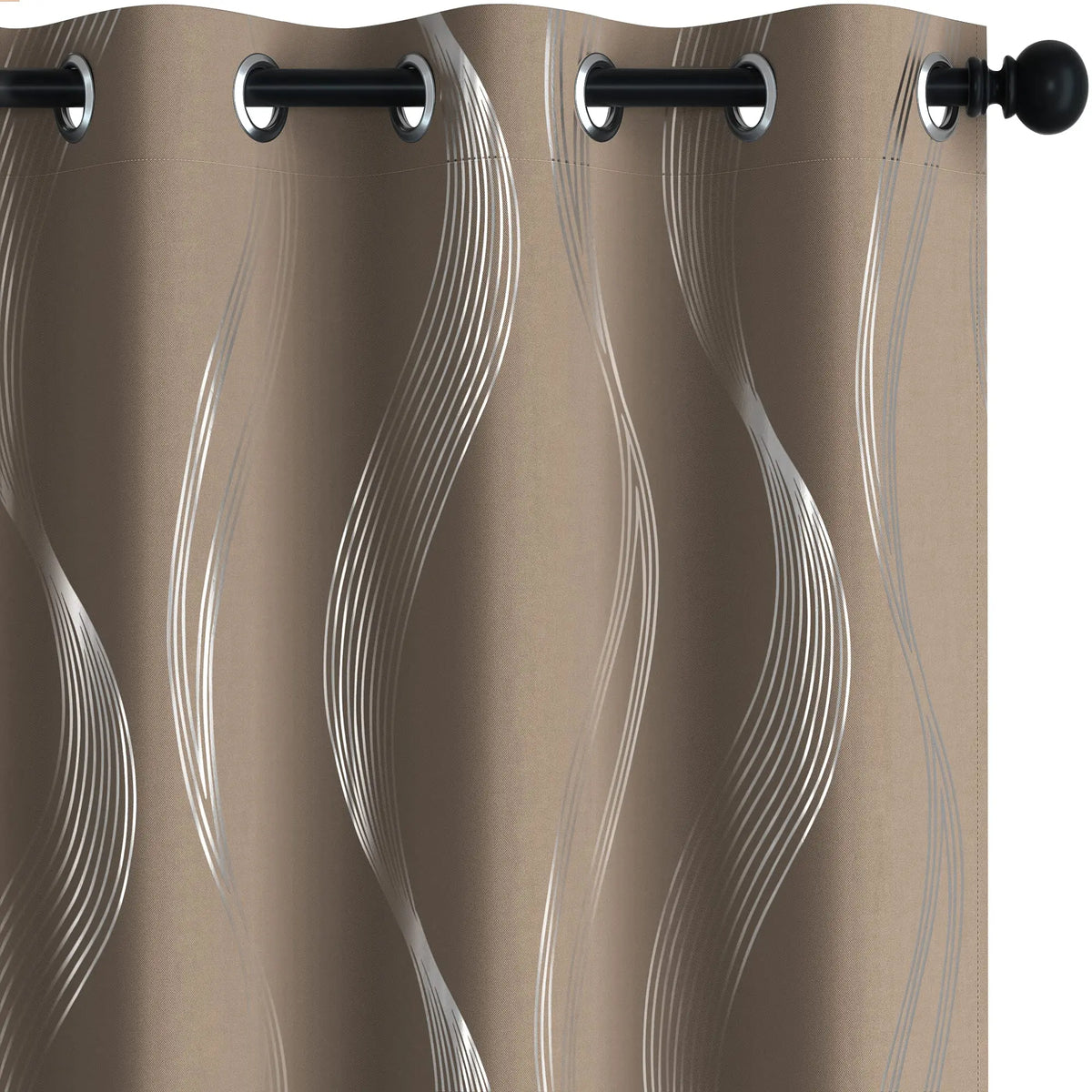 Silver Wave Print Blackout Curtains | Thermal Insulated, Grommet or Rod Pocket | Wide Size Range, Set of 2