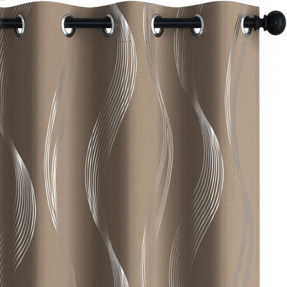 Silver Wave Print Blackout Curtains | Thermal Insulated, Grommet or Rod Pocket | Wide Size Range, Set of 2