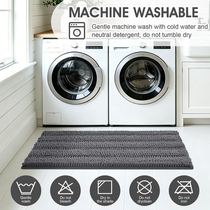 Accumtek Soft Striped Chenille Bath Rug Set - 3 Plush, Non-Slip Mats for Comfort and Style