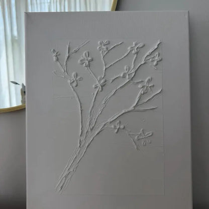 Handmade 3D Floral Cherry Blossom Canvas Art - 11x14 Inches of Minimalist Elegance