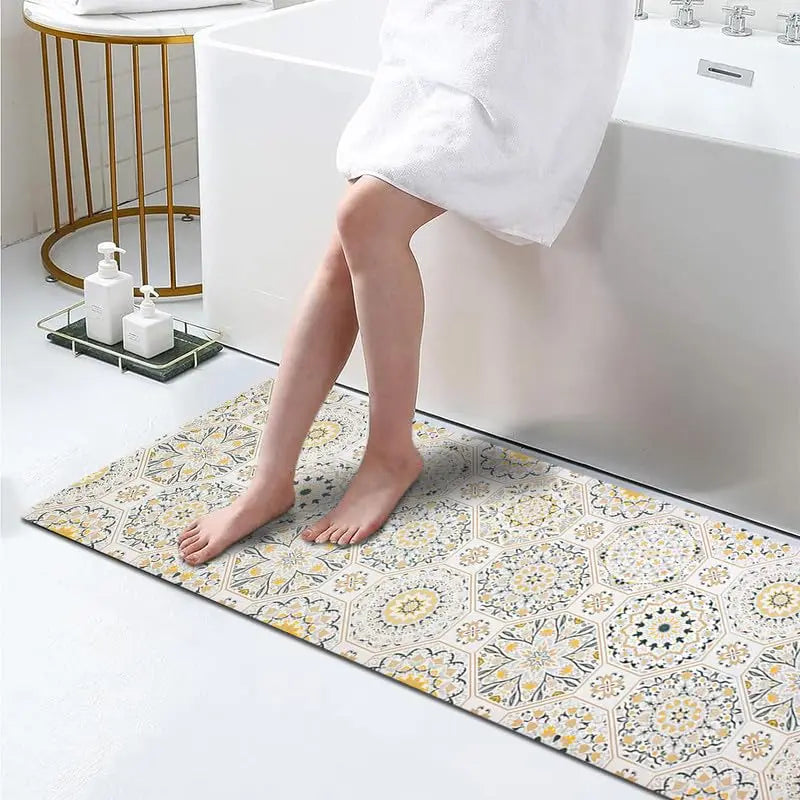 Quick-Dry Rubber Bath Mat | Nano-Porous Non-Slip Waterproof Backing, Cuttable to Fit | 4 Designs, 3 Sizes