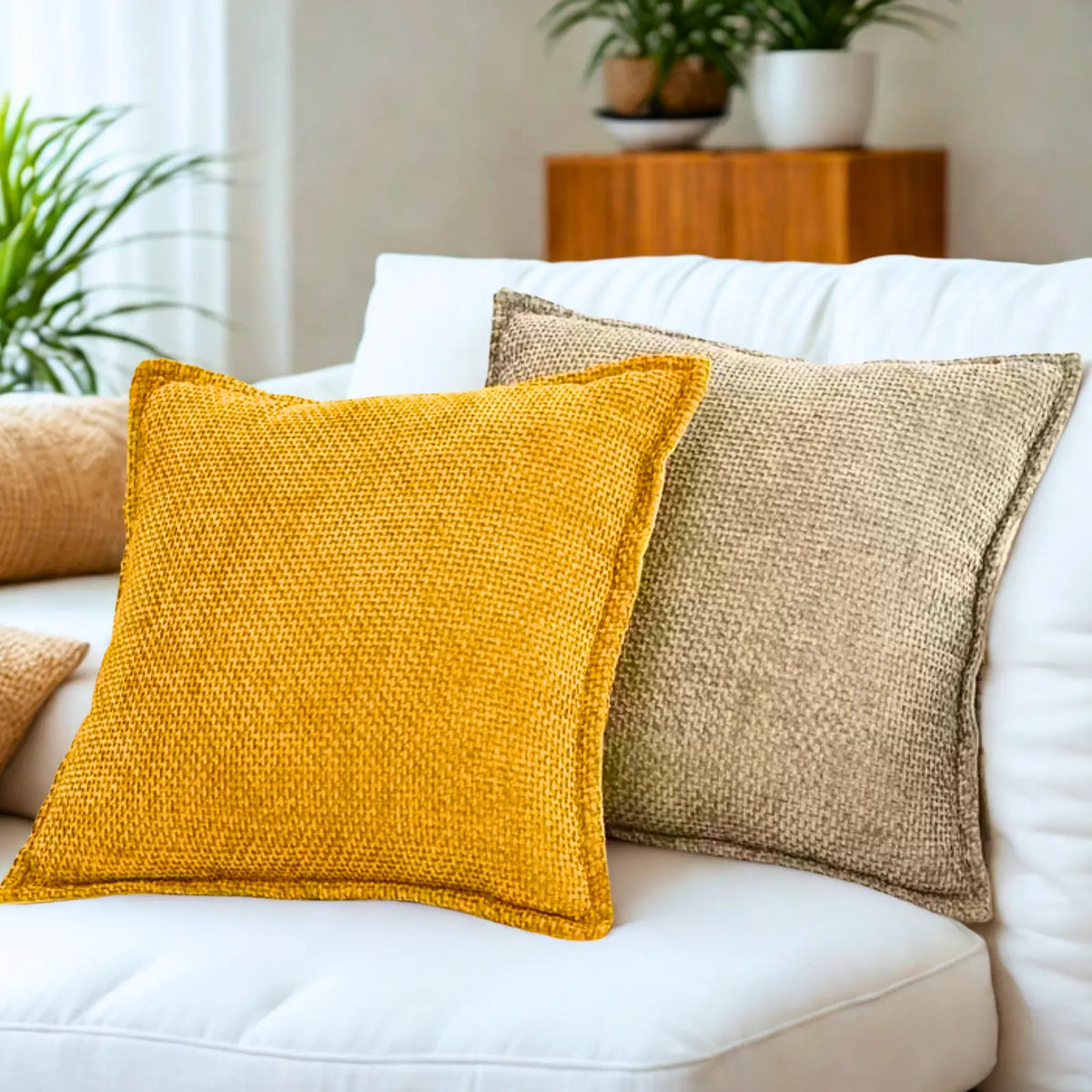 Chenille Decorative Cushion Covers - Set of 2 in Modern Farmhouse Style, Featuring Hidden Zipper and Soft Textured Fabric for Living Room