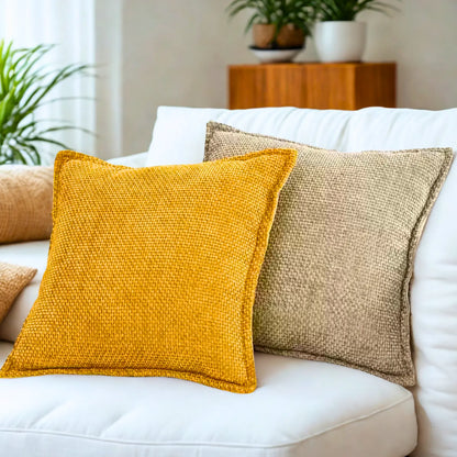 Chenille Decorative Cushion Covers - Set of 2 in Modern Farmhouse Style, Featuring Hidden Zipper and Soft Textured Fabric for Living Room