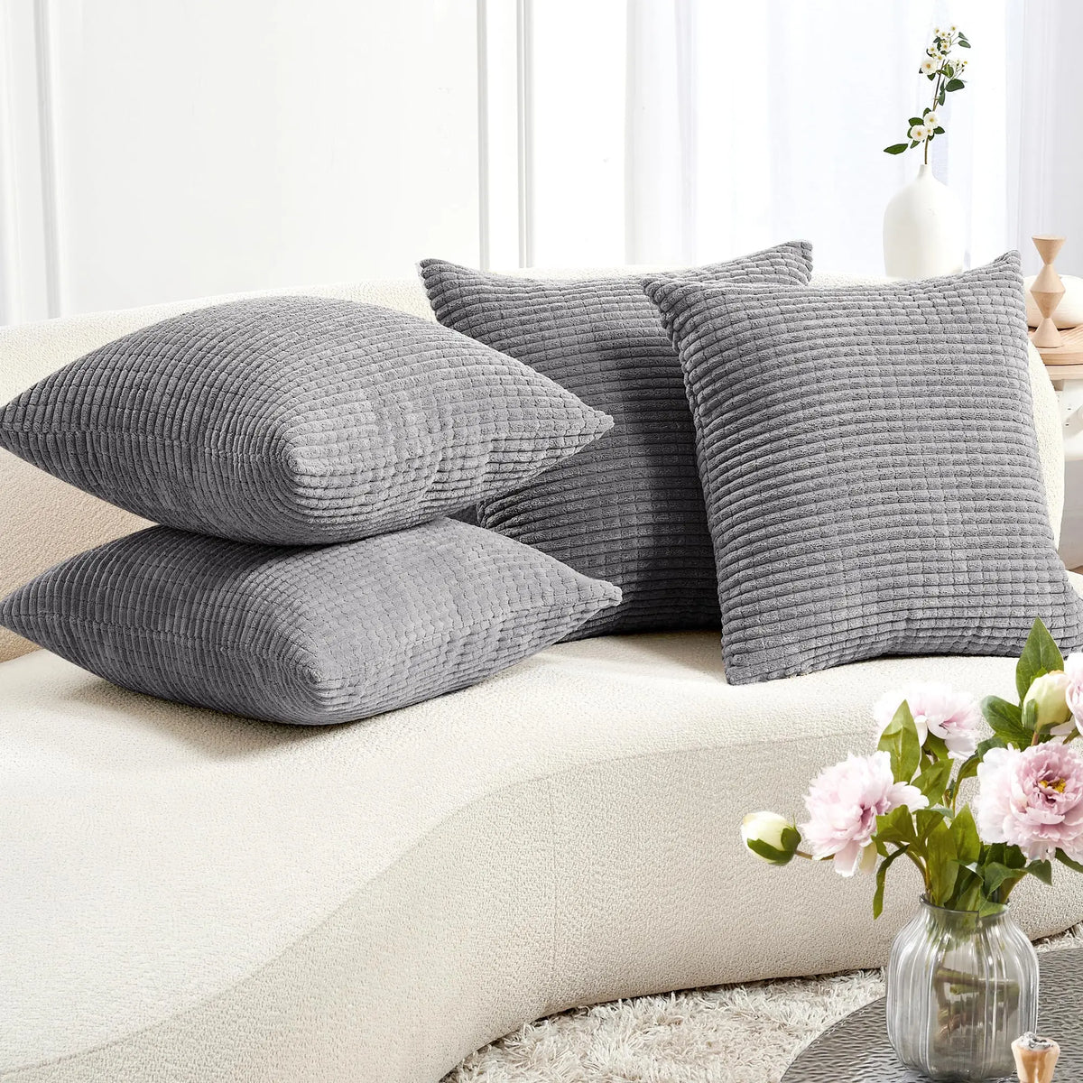 Deconovo's Set of 4 Cream Corduroy Striped Throw Pillow Covers