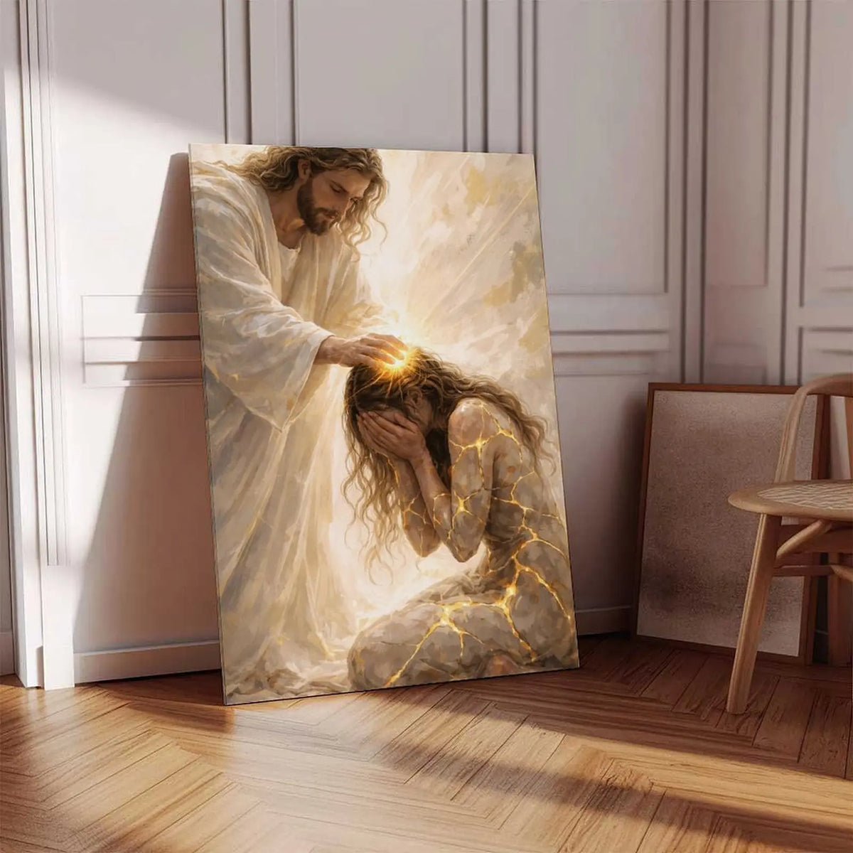Healed by Him Christian Art Canvas - Jesus and Woman Wall Art for Your Home