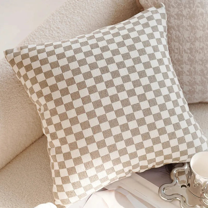 Cream Gingham Cushion Covers - 2-Piece Set for a Nordic Touch