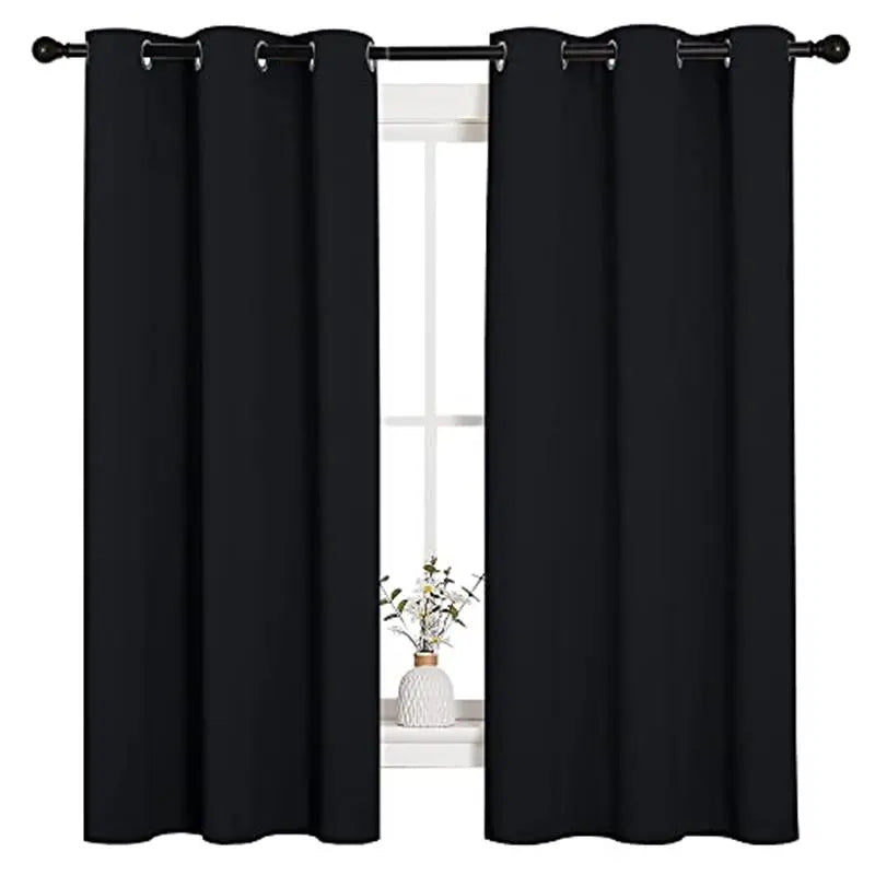Blackout Drapes - 2 Panels, 42" x 63", Black Fabric