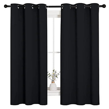 Blackout Drapes - 2 Panels, 42" x 63", Black Fabric