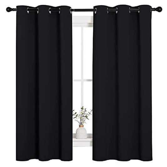 Blackout Drapes - 2 Panels, 42" x 63", Black Fabric