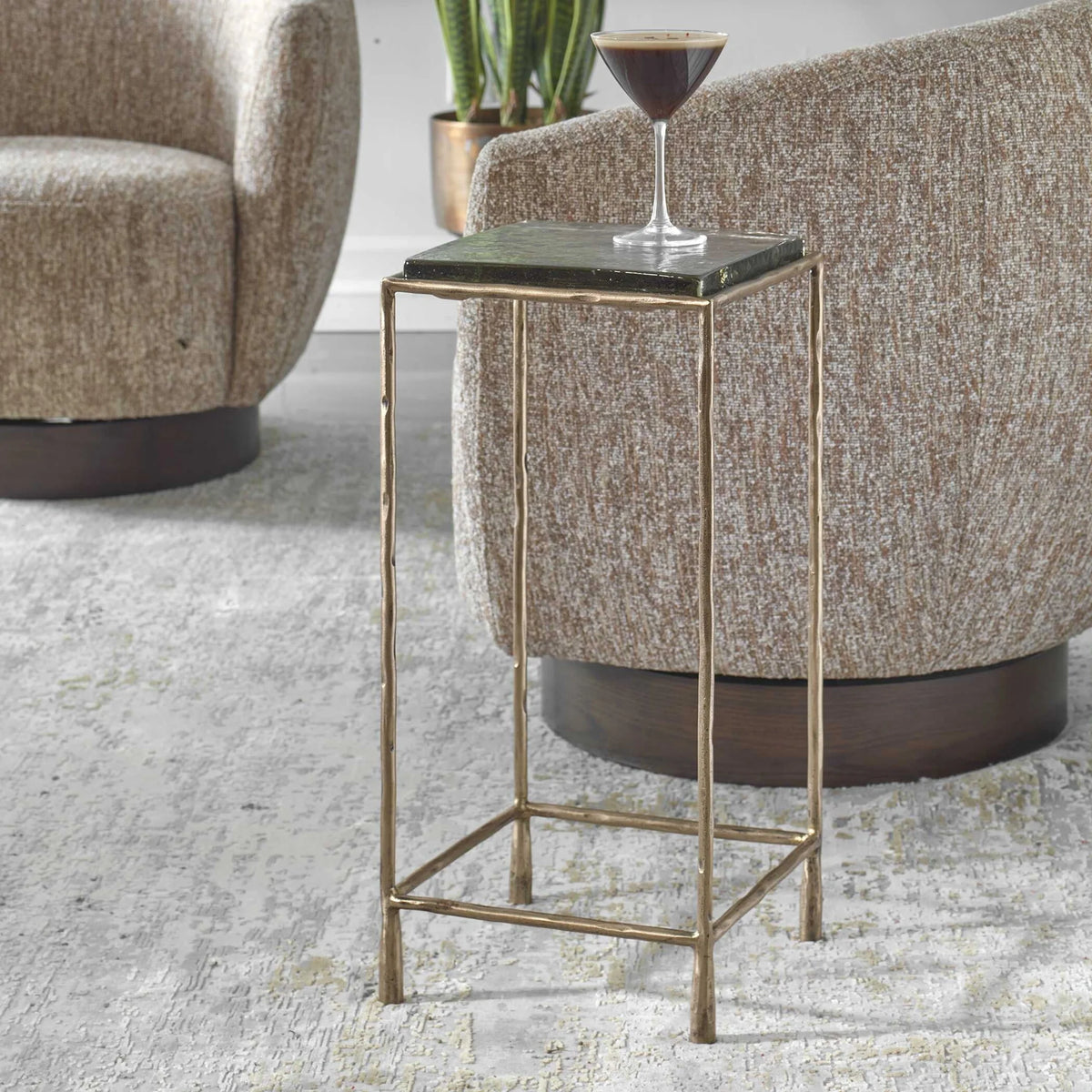 Antiqued Gold Hammered Accent Table