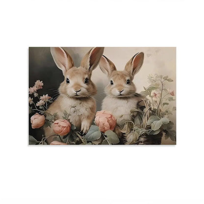 Vintage Easter Bunny Canvas Wall Art – Spring Prints for Your Bedroom, Living Room, or Office