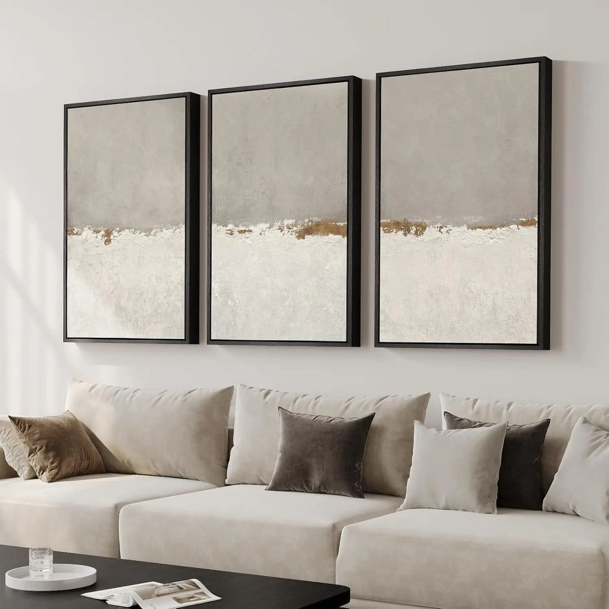 Elevate Your Space with a Set of 3 Framed Neutral Abstract Canvas Prints - Modern Minimalist Artwork for Any Room