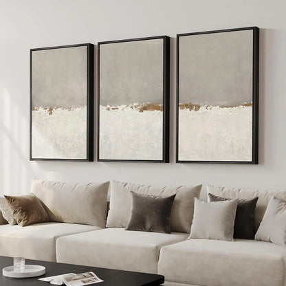 Elevate Your Space with a Set of 3 Framed Neutral Abstract Canvas Prints - Modern Minimalist Artwork for Any Room